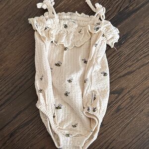 Cream Bee Patterned Kids One Piece